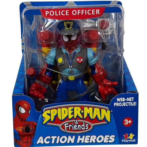 Spider-Man & Friends Police Officer Action Hero Web Net Projectile 2002 Playwell - Picture 1 of 7